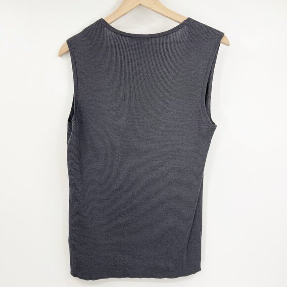 St. John Recent Slate Gray Ribbed Shell Top Sleeveless XL Layering Wool Blend - Picture 4 of 6